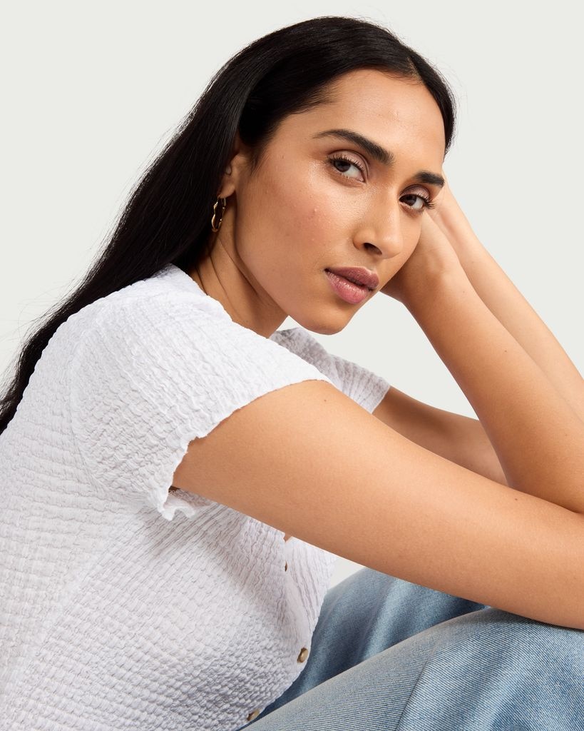 F&F Textured Button Front Top in Cream