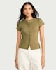 image 1 of F&F Cotton Rich Ribbed Button Up Top in Olive