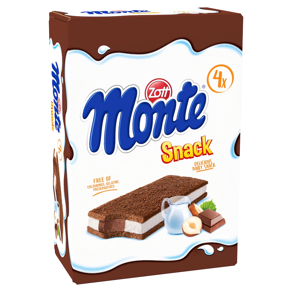 Zott Monte Snack Milk Cake Filled with Chocolate-Hazelnut Cream 4 x 29 g (116 g)