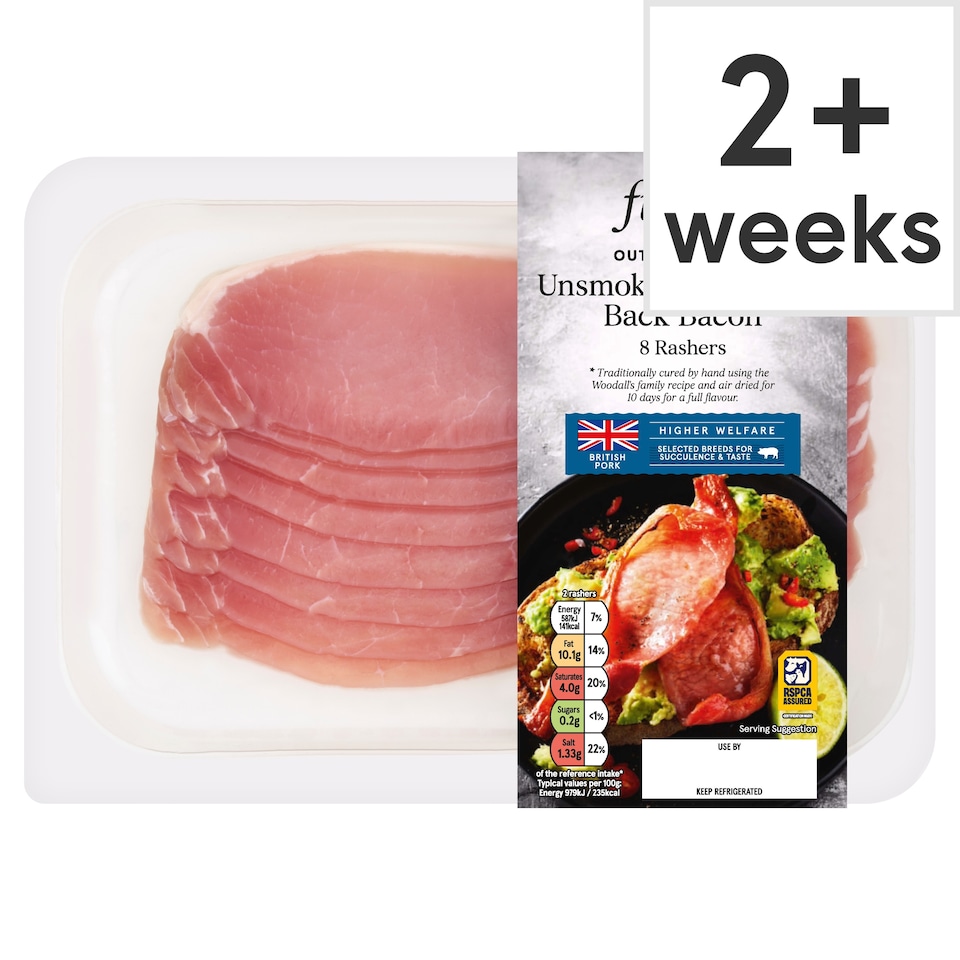 Tesco Finest Unsmoked Dry Cure Back Bacon 8 Pack 240G