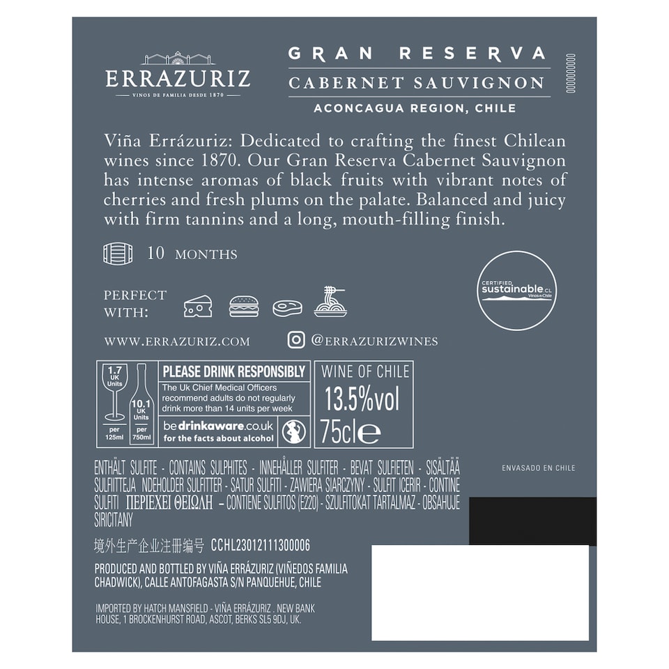image 1 of Errazuriz Gran Reserva Cabernet Sauvignon 75cl