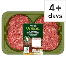 Tesco Organic 4 Irish Beef Quarter Pounders 454G