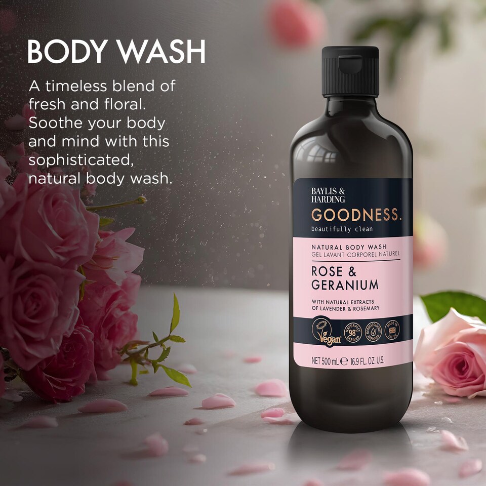 image 1 of Baylis & Harding Rose & Geranium Body Wash 500Ml