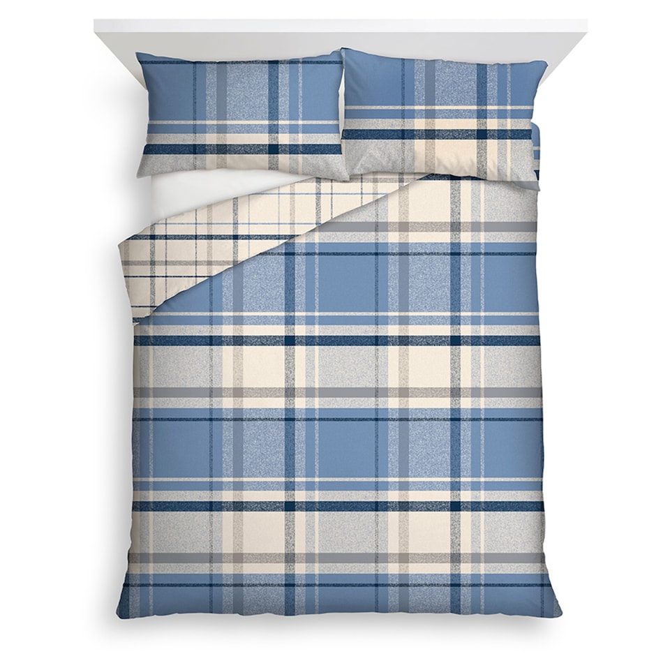 F&F Home Blue Check Brushed Duvet Set Double