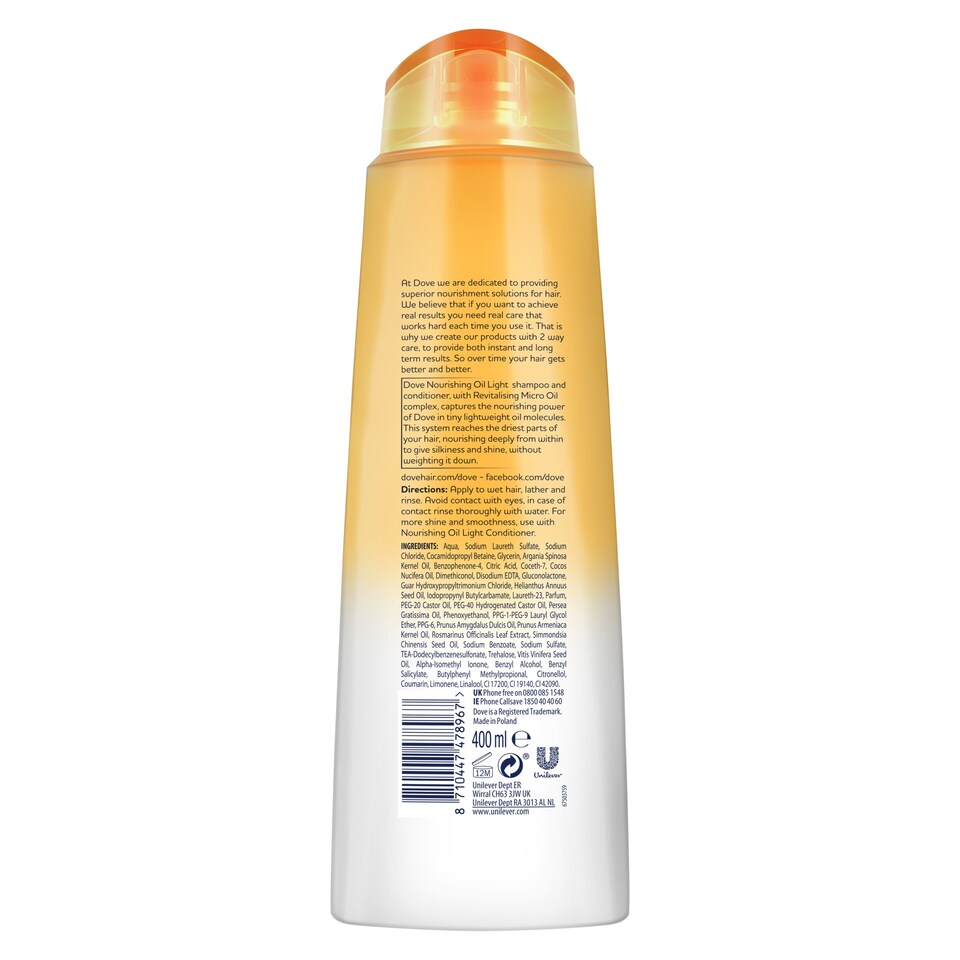 image 1 of Dove Nourishing Oil Light Shampoo 400Ml