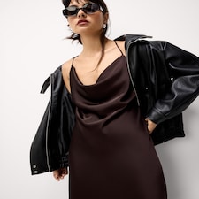 F&F Satin Cowl Neck Midi Dress in Chocolate