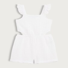 F&F Girls Frill Strap Cut-Out Playsuit in White Tesco Groceries