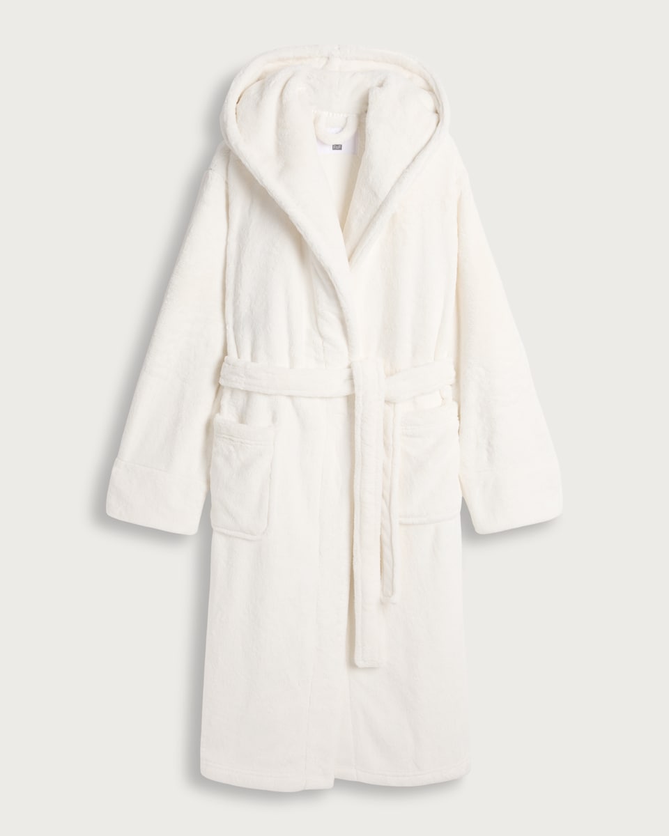 F&F Fleece Hooded Dressing Gown in Cream