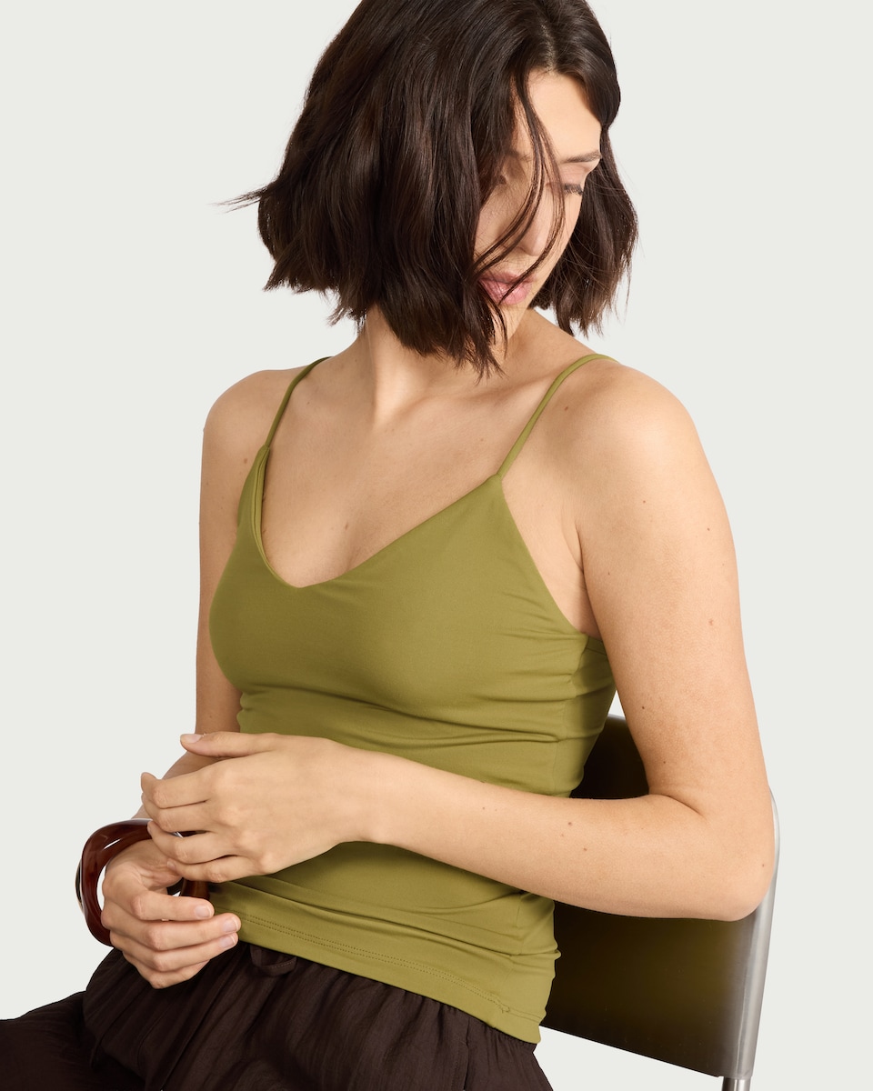 image 1 of F&F Polyamide Scoop Neck Vest in Olive