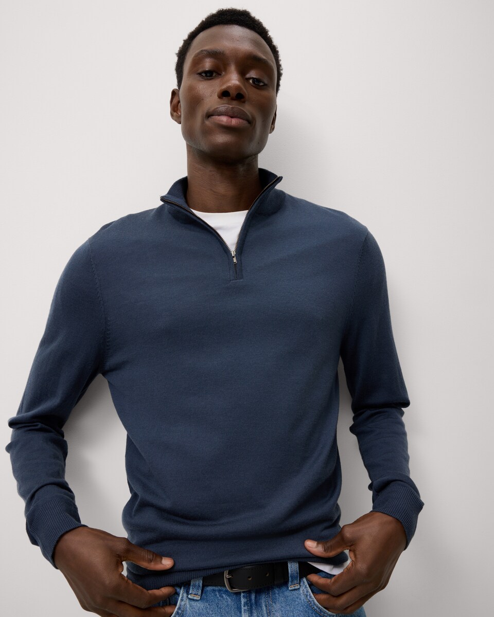 image 1 of F&F Merino Wool Half Zip Jumper in Blue