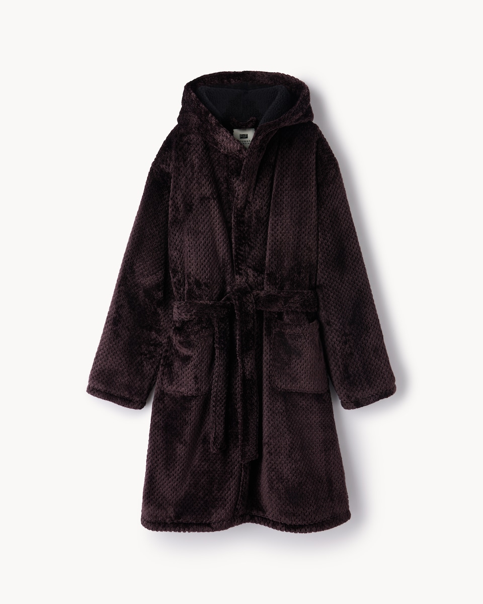 image 1 of F&F Fleece Honeycomb Hooded Dressing Gown in Purple