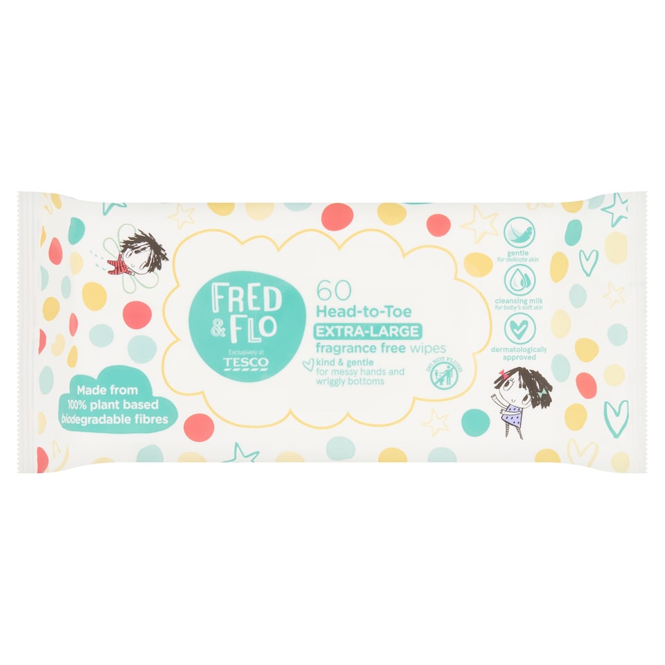 Fred & Flo Head-to-Toe Extra Large Fragrance Free Wipes 60 Pack