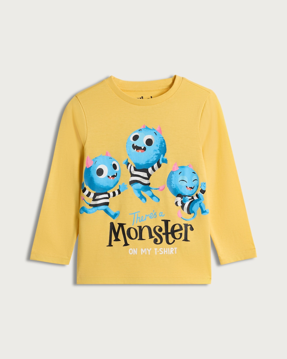 image 1 of Who's In Your Book? Monster Long Sleeved Top in Yellow