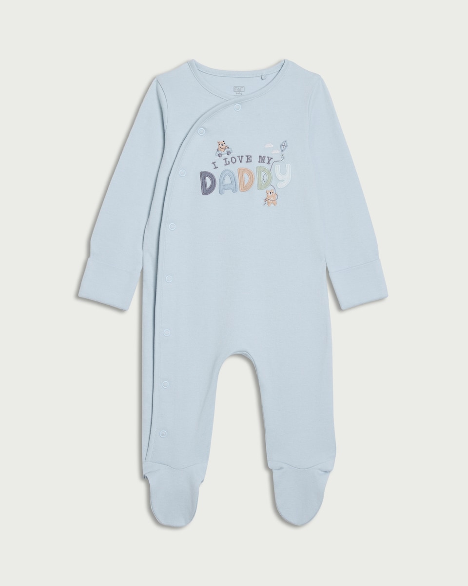 image 1 of F&F Baby Pure Cotton I Love My Daddy Sleepsuit in Blue
