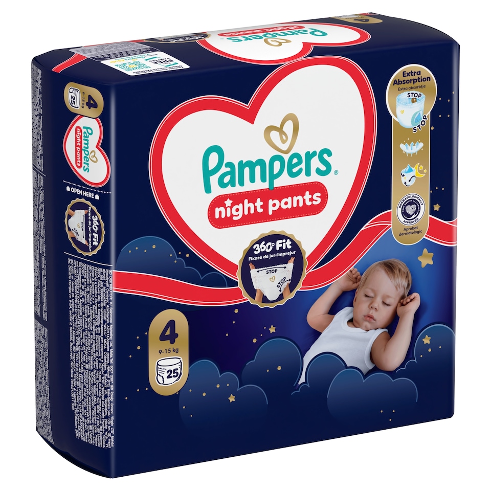 Obrázek 1 pro produkt Plenkové Kalhotky Pampers Pants Night Velikost 4, 25 Kusů, 9kg-15kg
