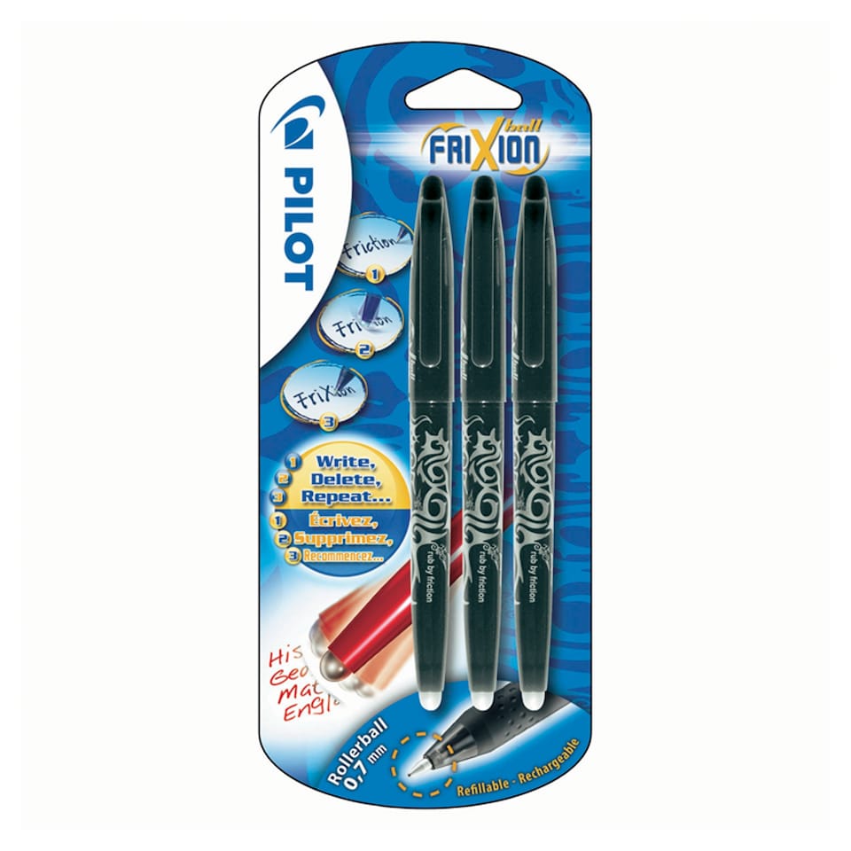 Pilot Frixion Rollerball Black Pens Stationery 3 Pack