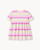 image 1 of F&F Girls Pure Cotton Rainbow Striped Dress in Multi Pink