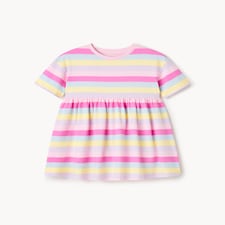 F&F Girls Pure Cotton Rainbow Striped Dress in Multi Pink