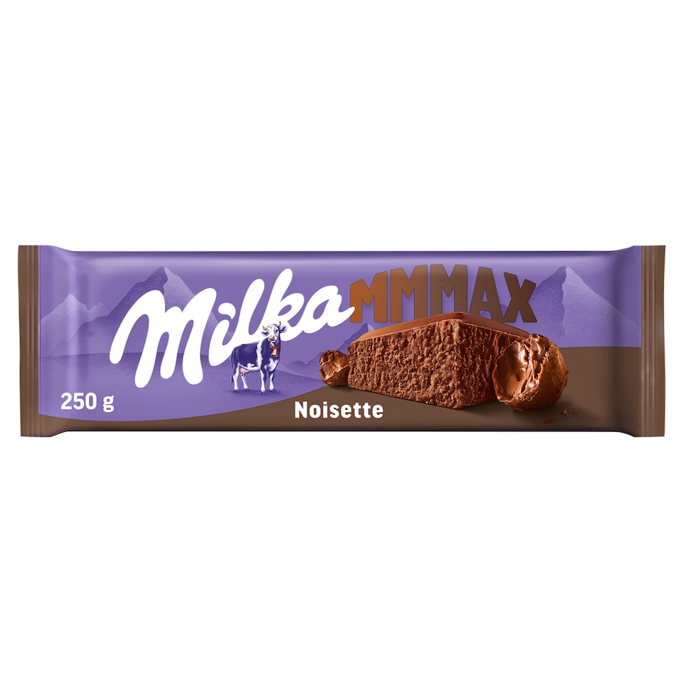 Milka Mmmax Noisette alpesi tej felhasználásával készült tejcsokoládé mogyorómasszával 250 g