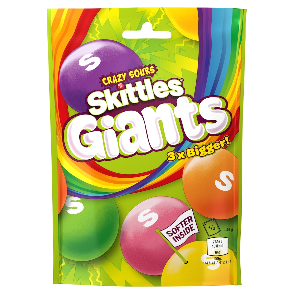 Skittles Giant Crazy Sour Vegan Sweets 132G