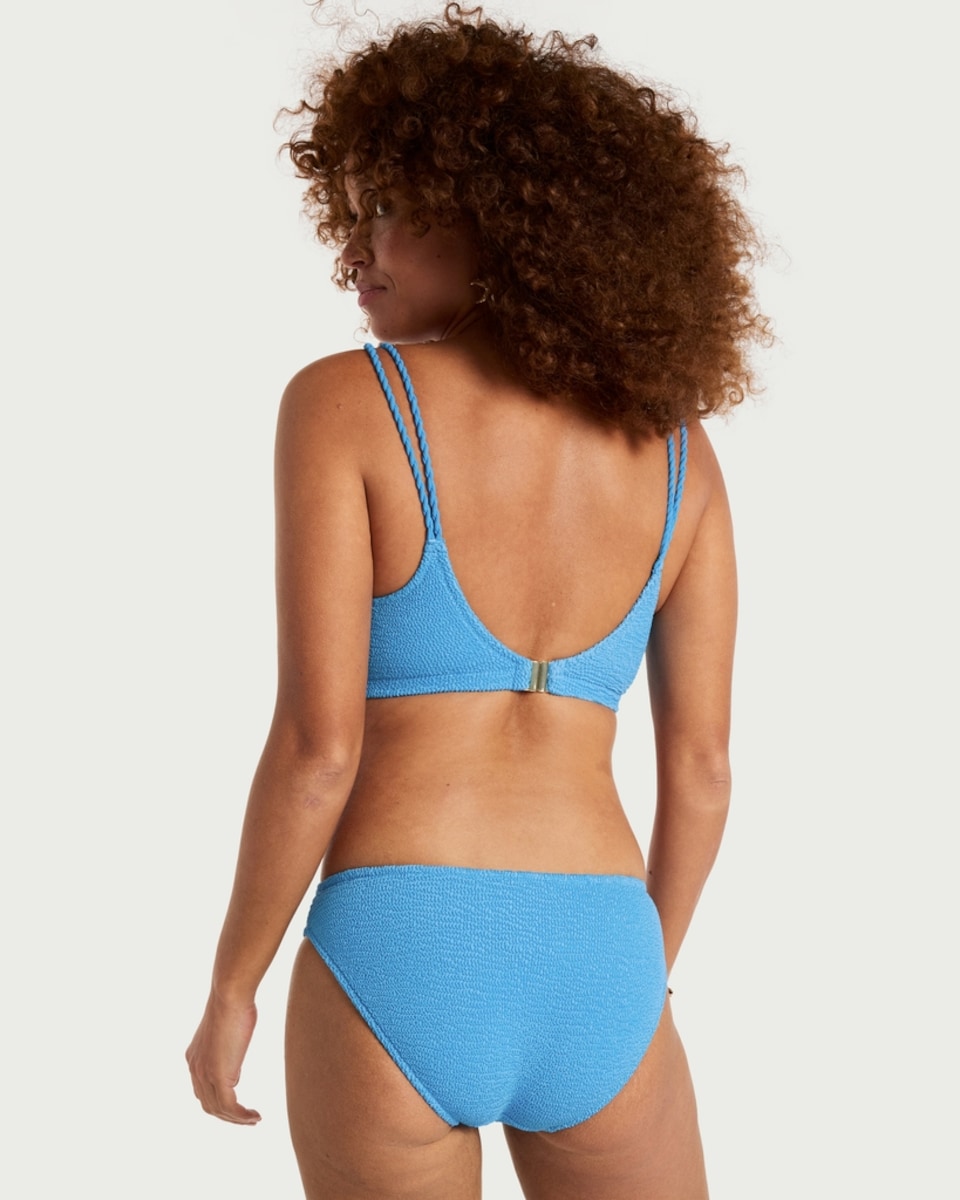 image 1 of F&F Crinkle Textured Bikini Top in Blue