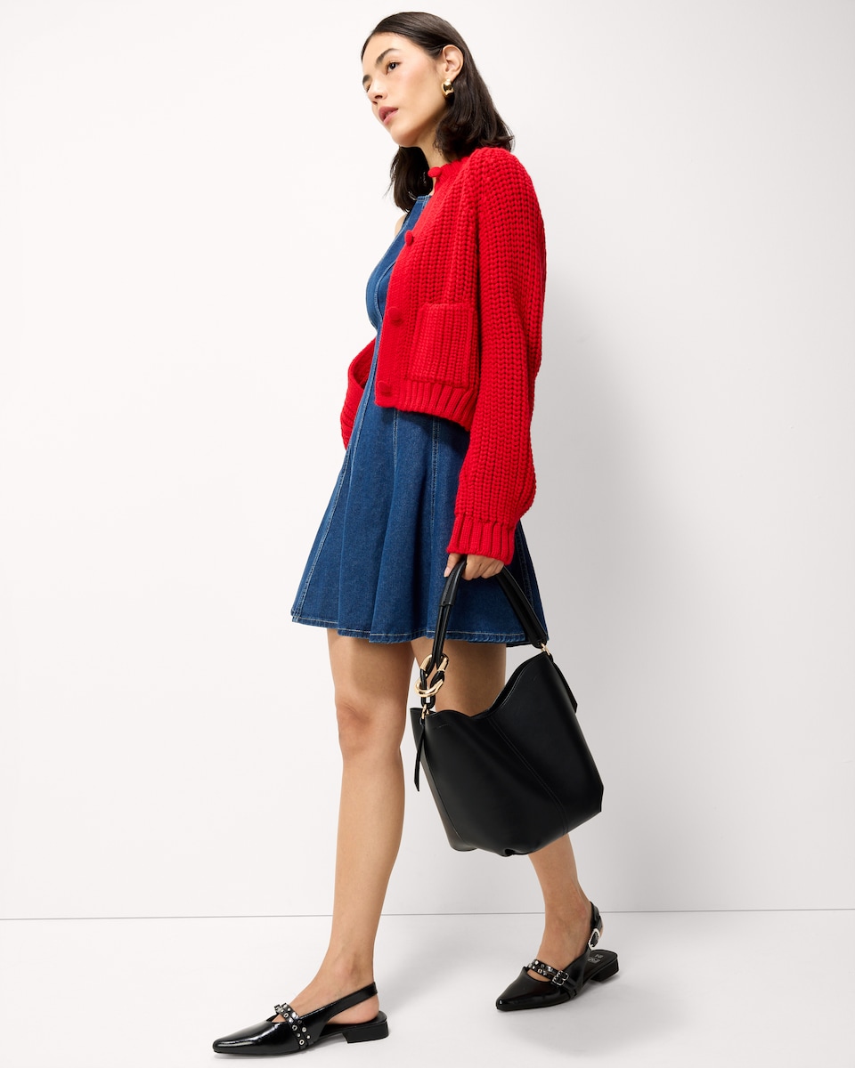 image 1 of F&F Pure Cotton Sleeveless Denim Mini Dress in Blue