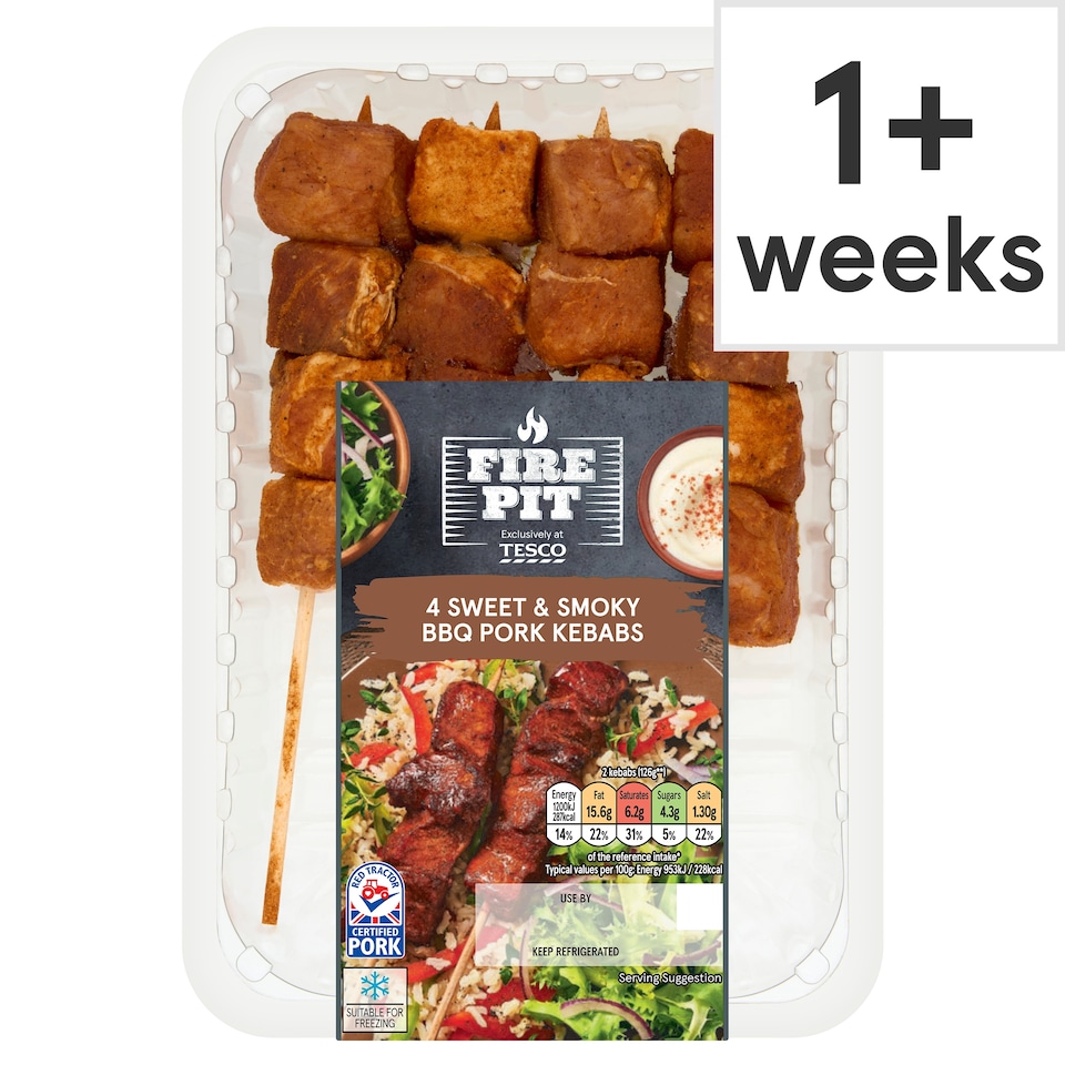 Tesco Fire Pit 4 Sweet & Smoky Pork Kebabs 340G