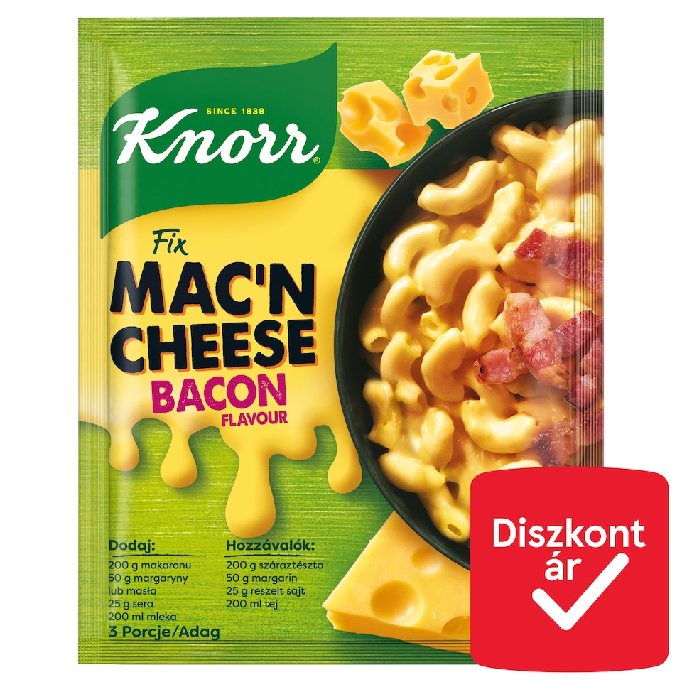 Knorr Mac'n Cheese sajtszószos-baconös tészta alap 33 g