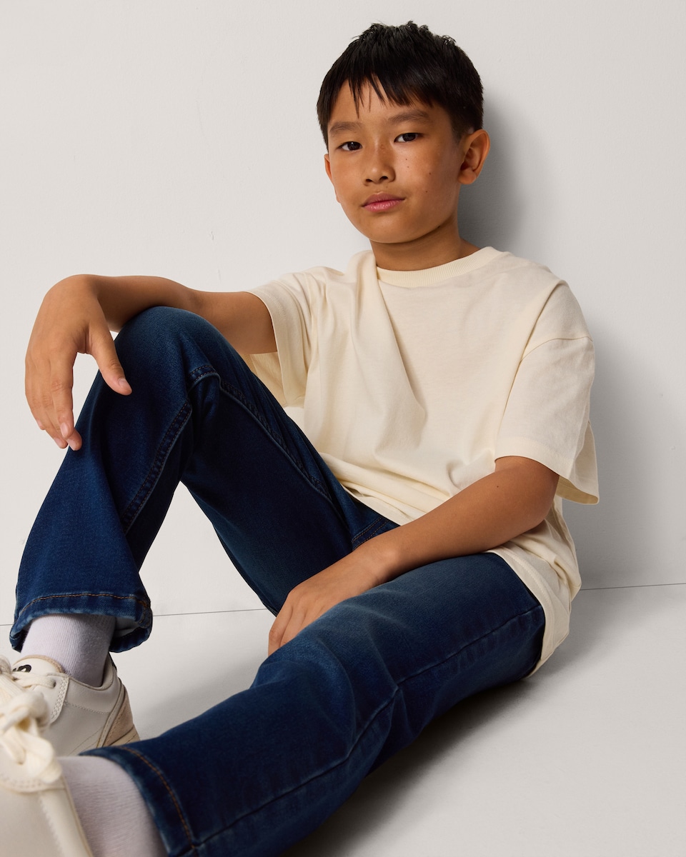 image 1 of F&F Boys Cotton Rich Pull On Jeans in Multi Blue