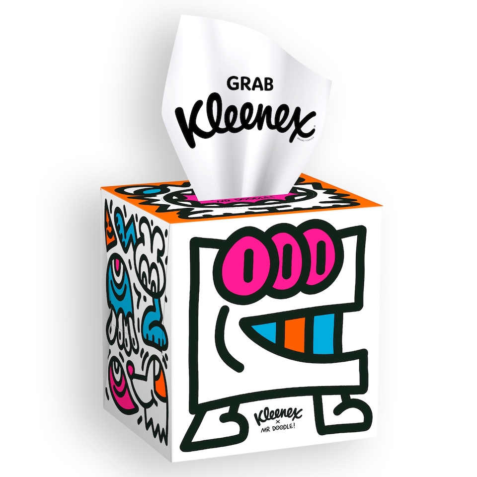 image 1 of Kleenex Tissues Mr Doodle Design Cube Limited Edition – 48 Tissues per box