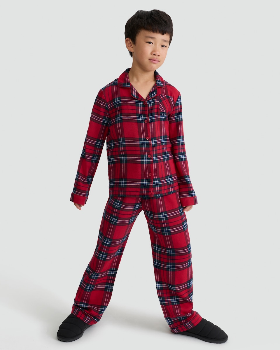 image 1 of F&F Check Woven Matching Family Button Through Pyjamas in Red