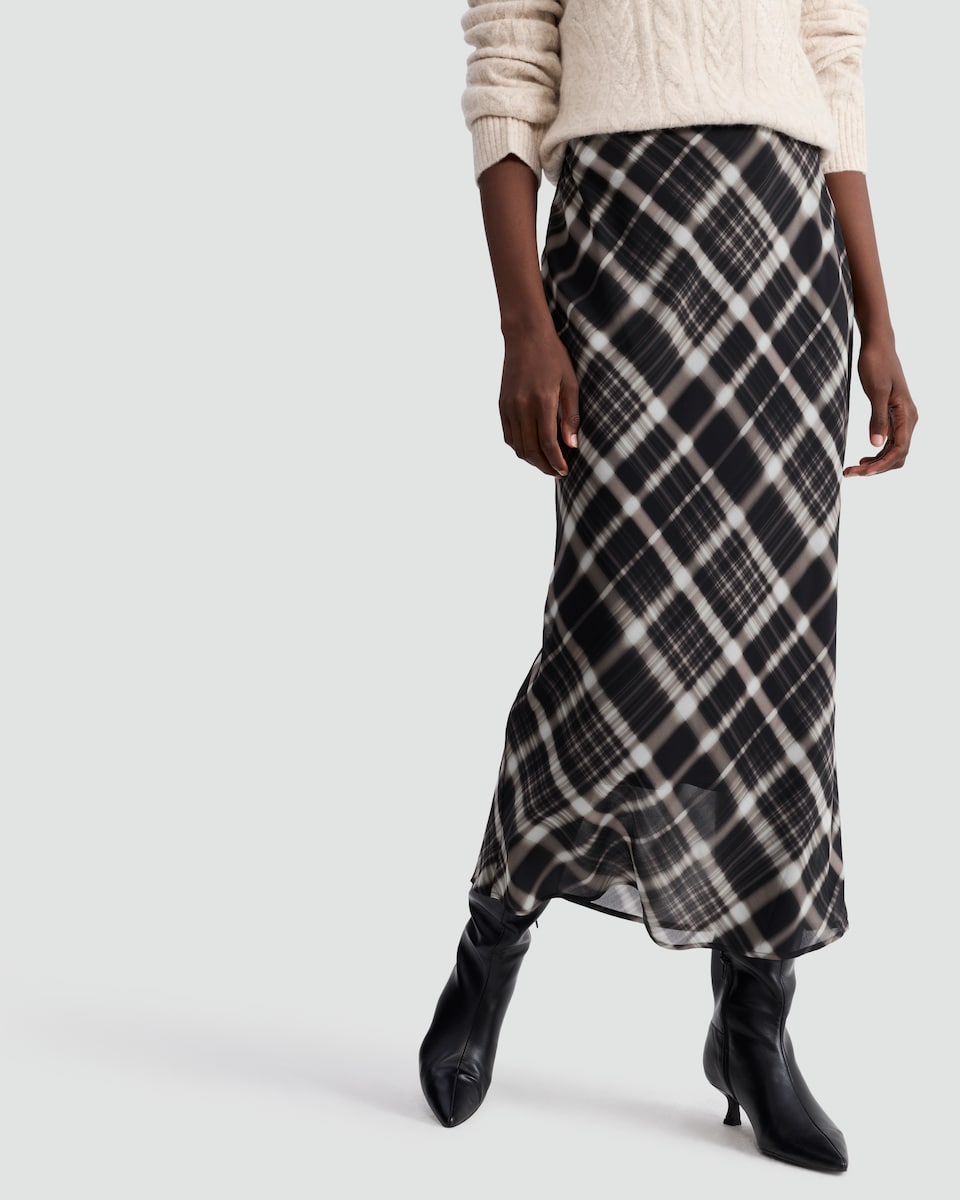 image 1 of The F&F Edit Check Print Midi Skirt in Multi Black White