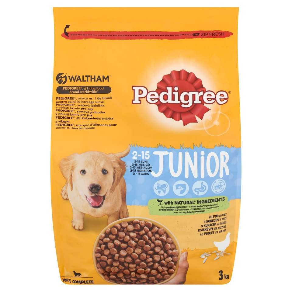 Pedigree Junior teljes értékű szárazeledel kölyökkutyák számára csirkével és rizzsel 3 kg 1. kép
