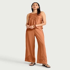 F&F Diamond Embroidered Co-ord Trousers in Brick