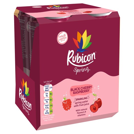 Rubicon Black Cherry Raspberry Sparkling Water 4X330ml Tesco Groceries