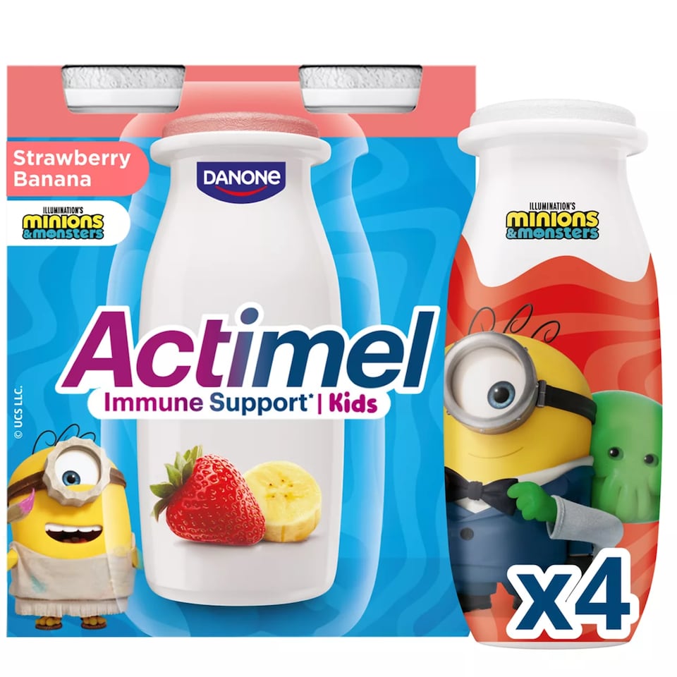 image 1 of Actimel Kids Strawberry & Banana Lunchbox Yoghurt Drink Multipack 4x100g
