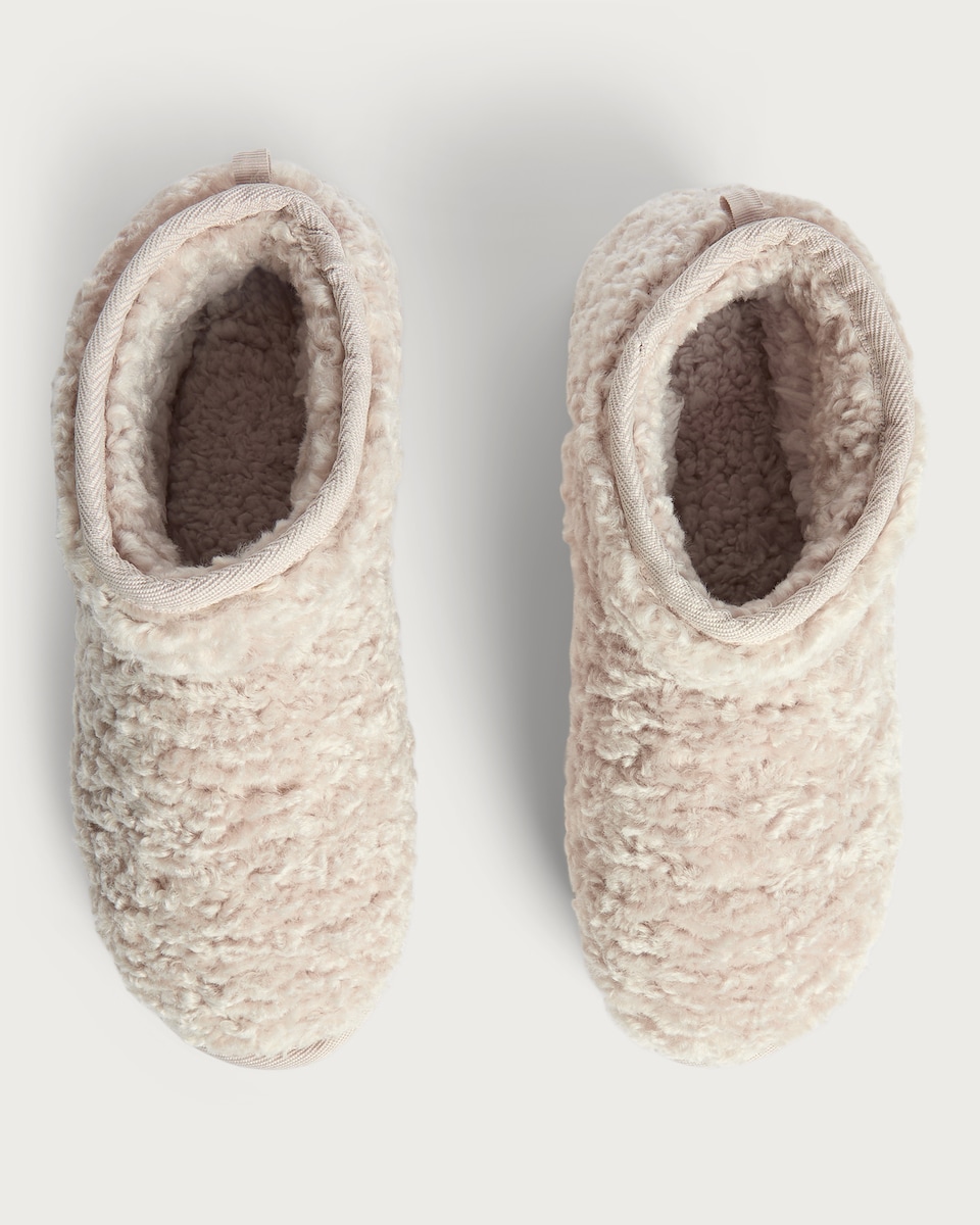 image 1 of F&F Borg Textured Platform Slippers in Cream