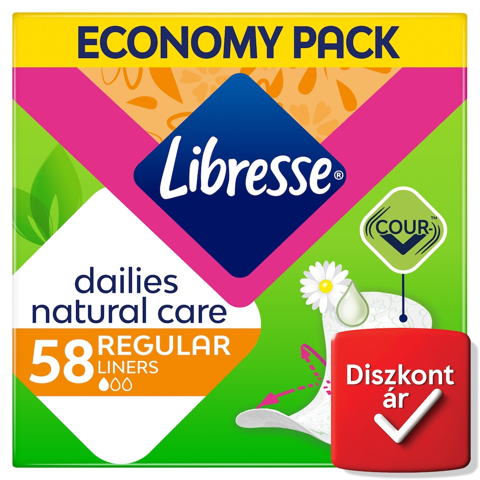 image 1 of Libresse Dailies Natural Care Regular Liners with Aloe Vera and Chamomile Extract 58 pcs