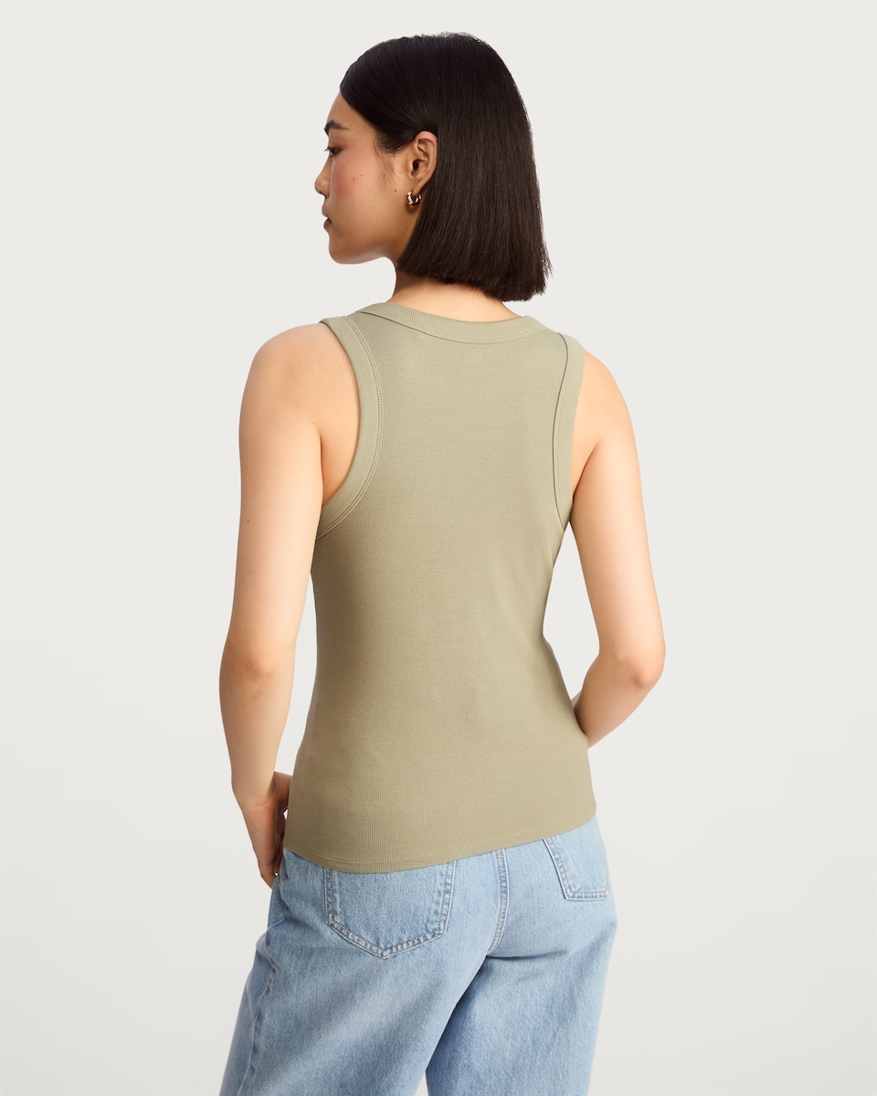 image 1 of F&F Cotton Rich Ribbed Racer Vest in Green