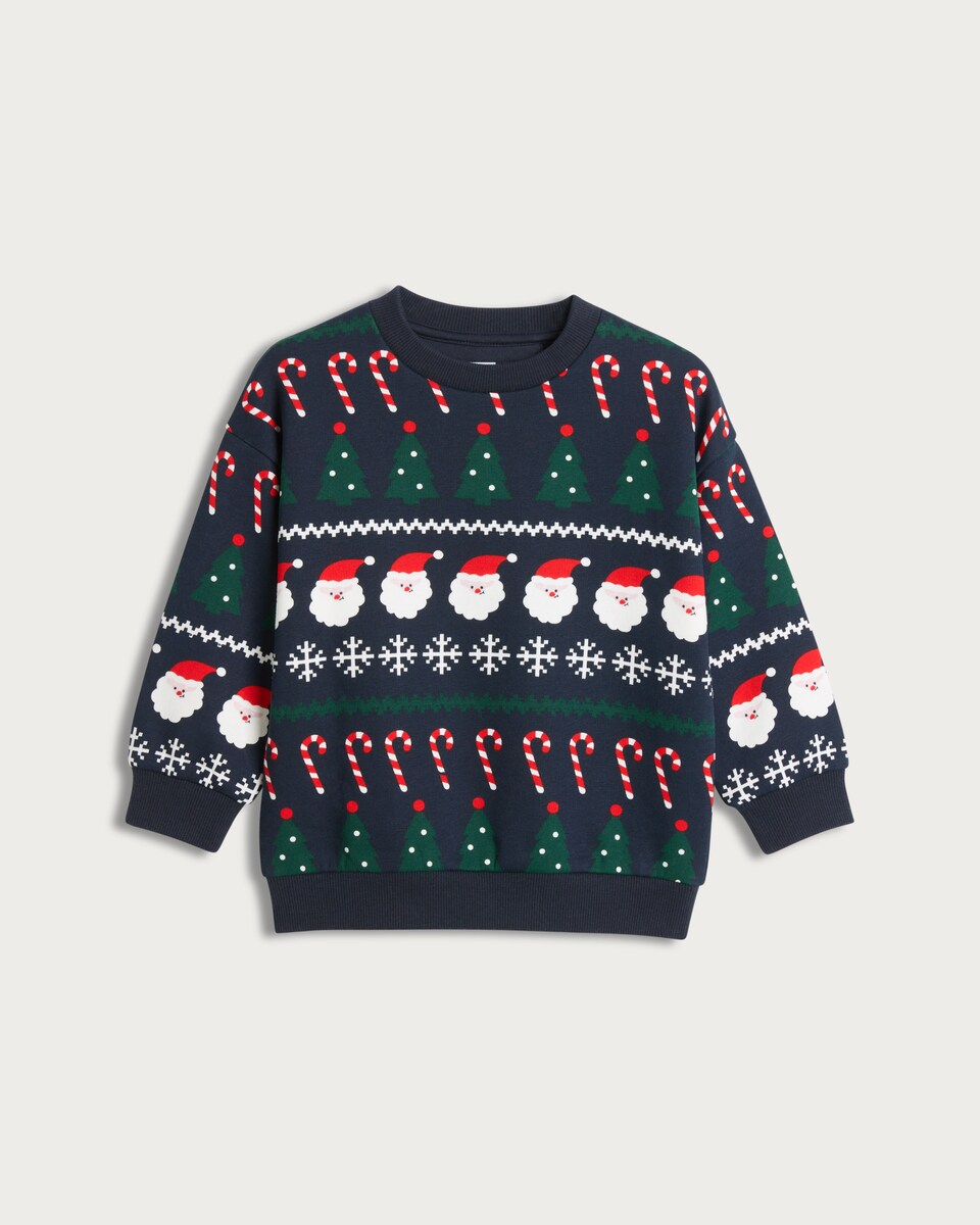 image 1 of F&F Boys Cotton Rich Christmas Motif Jumper in Navy