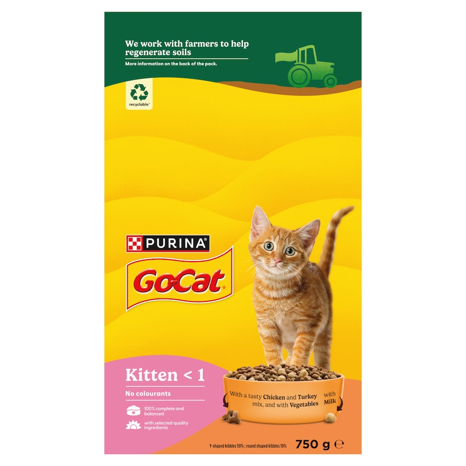 image 1 of GO-CAT Kitten Chicken; Turkey and Milk Dry Cat Food 750g