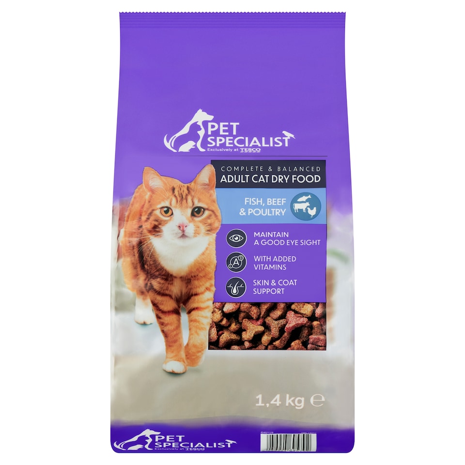 Pet Specialist Kompletné suché krmivo pre dospelé mačky s rybou, hovädzinou a hydinou 1,4 kg