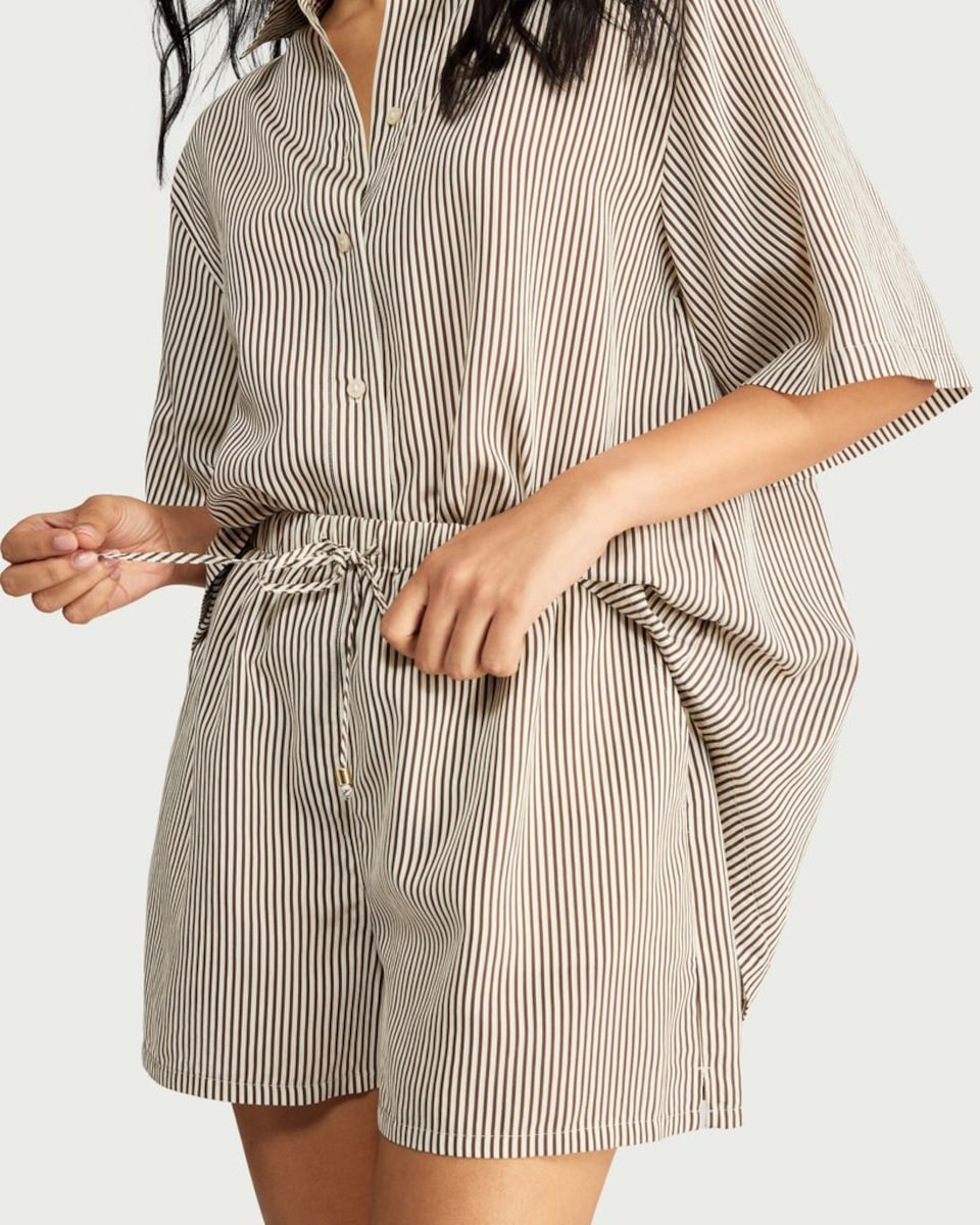 image 1 of F&F Striped Co-Ord Shorts in Multi Brown