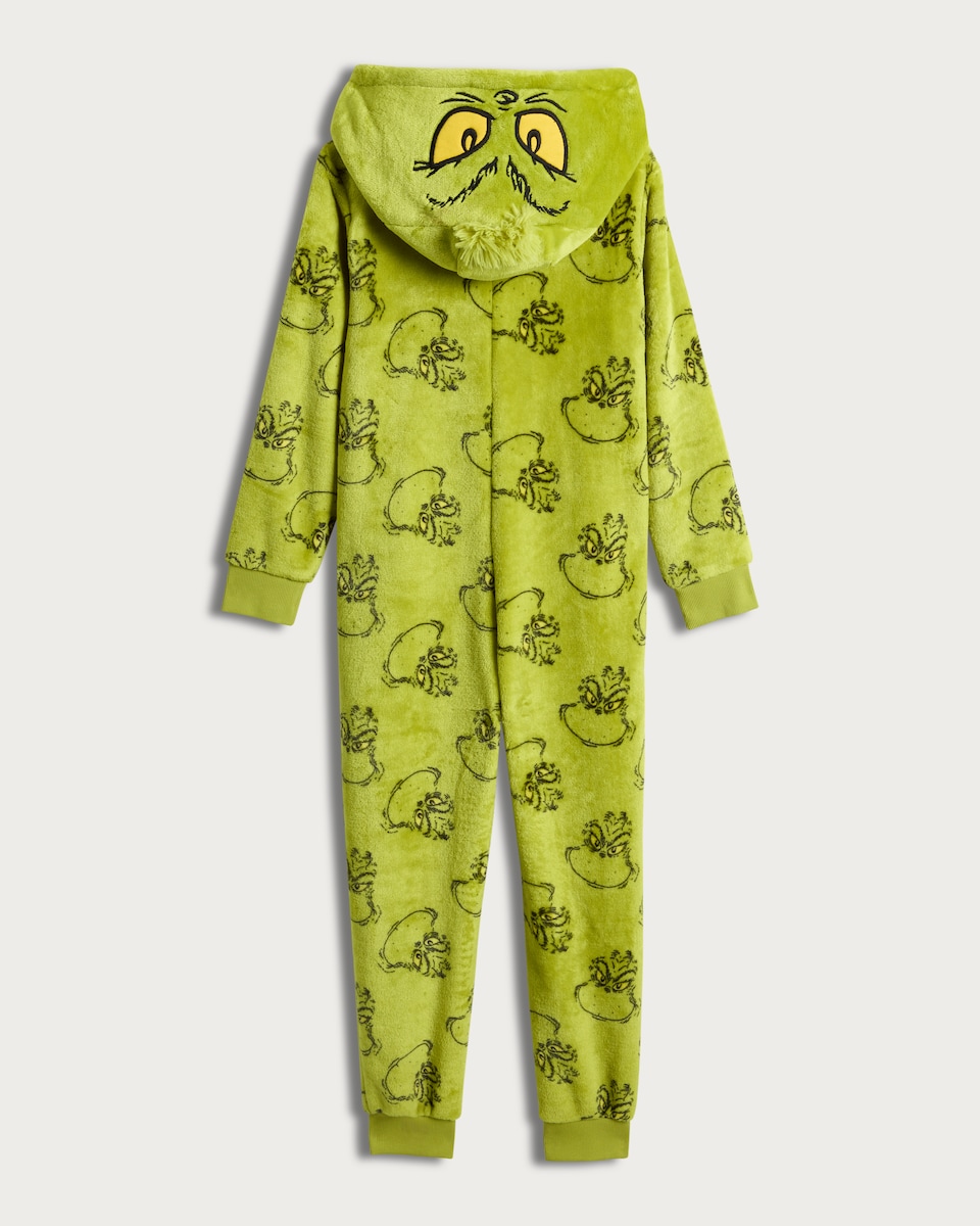 image 1 of The Grinch Fleece Printed Zip Up Onesie in Green