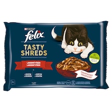 Felix Tasty Shreds Pouches for Cats Beef, Chicken in Juice 4 x 80 g