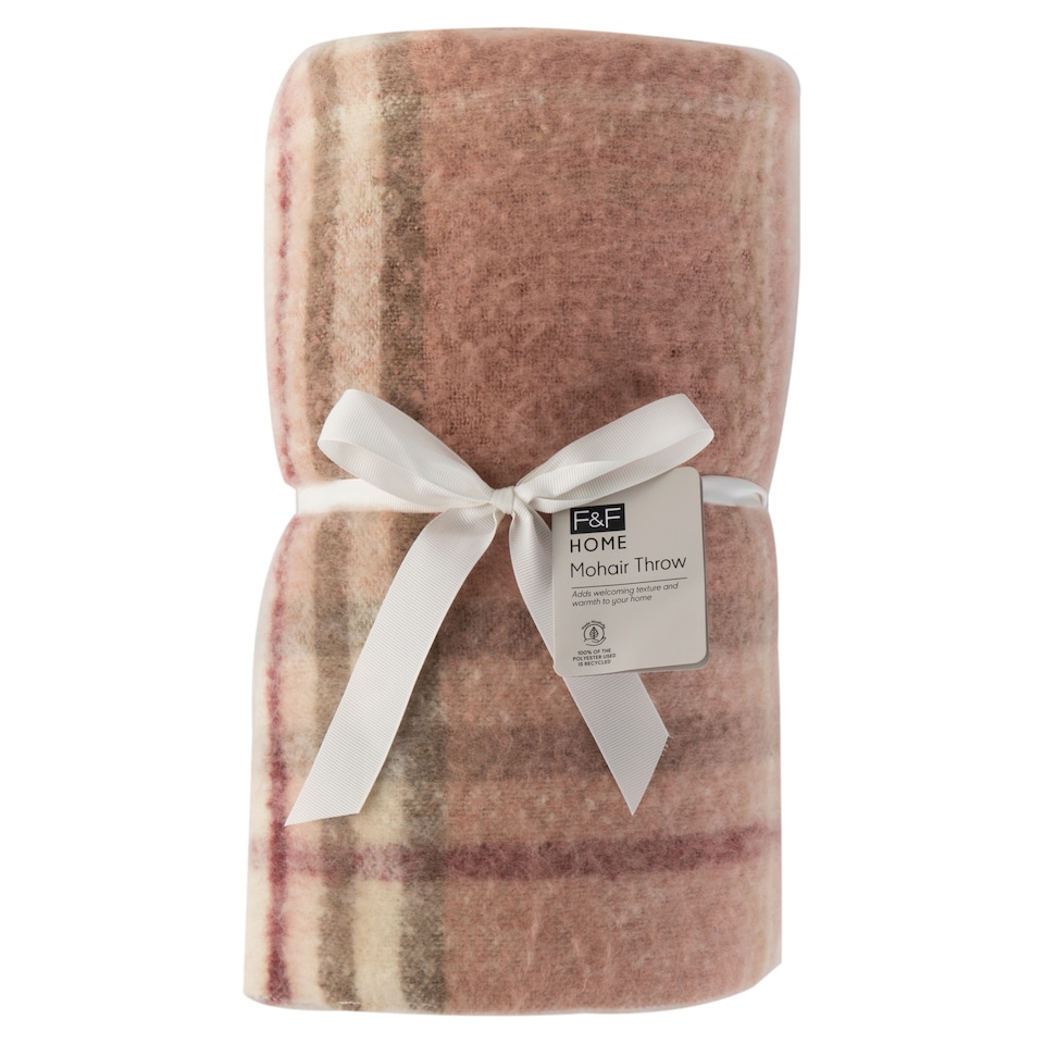 F&F Home Blush Mohair Checked Throw