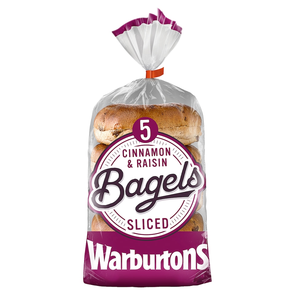 image 1 of Warburtons Cinnamon & Raisin Bagels Sliced 5 Pack