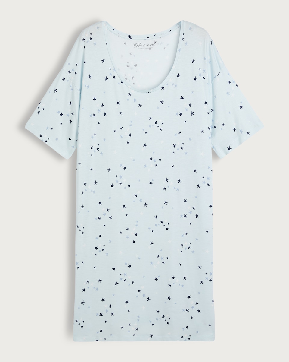 image 1 of F&F Star Print Short Sleeved Nightdress in Multi Blue