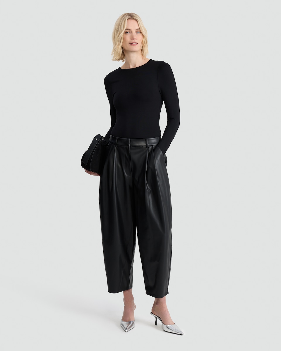 image 1 of F&F Polyamide Crew Neck Long Sleeved Bodysuit in Black