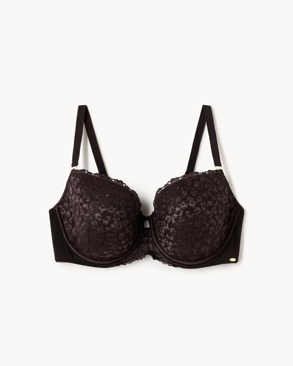 F&F Fuller Bust Lace Wired Plunge Bra in Brown